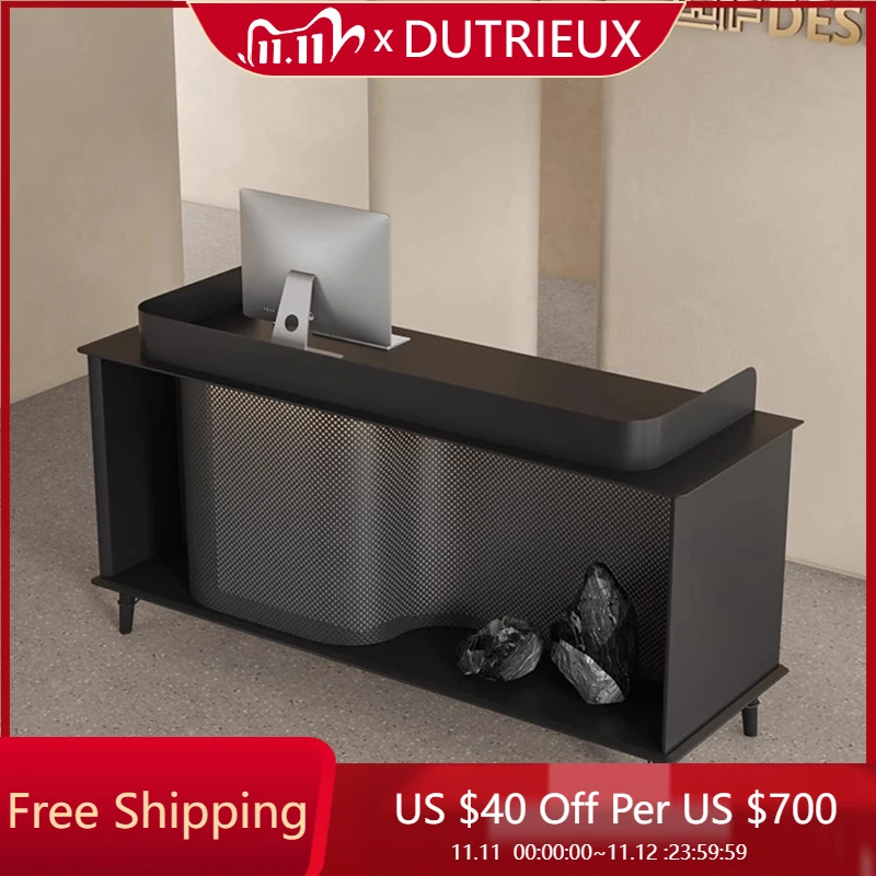 

Modern Black Reception Desks Counter Luxury Service High-end Reception Desks L Shaped Front Desk Schreibtisch Office Furniture