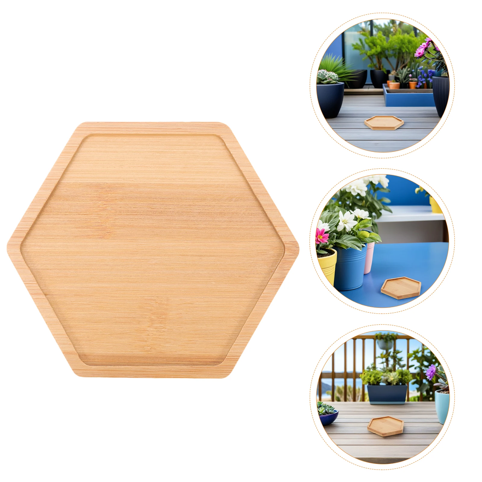 

6Pcs Bamboo Plant Coasters for House Plants Hexagon Flower Pot Saucer Indoor Succulent Display Stand Decorative Drainage Tray