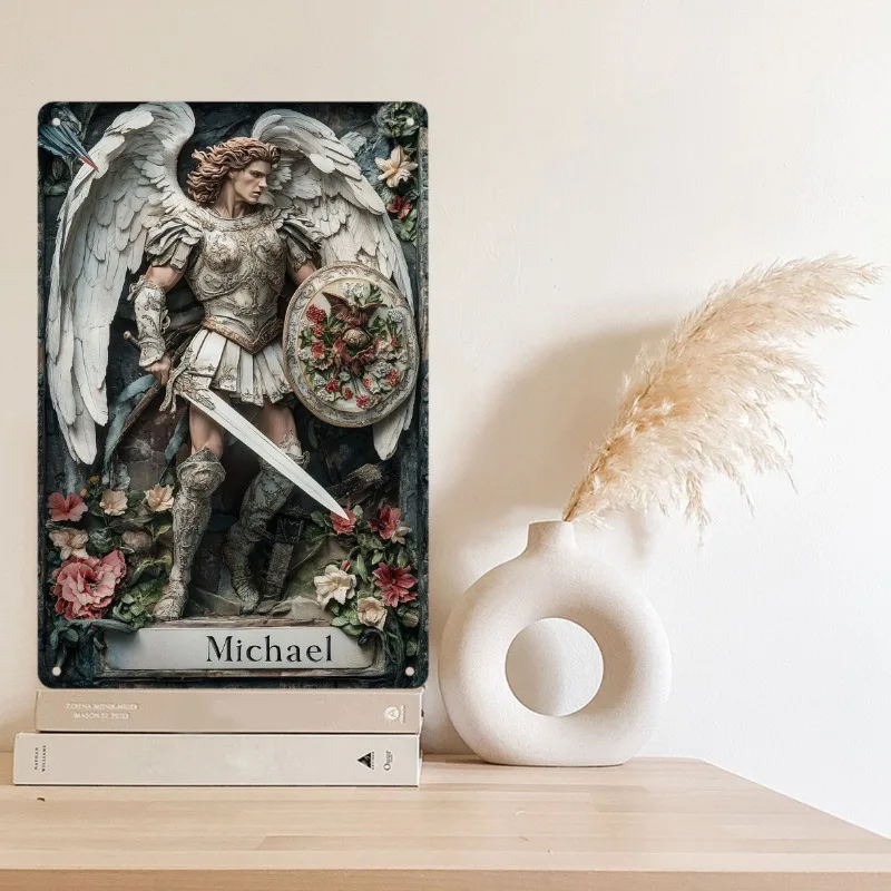 Archangel Michael Vintage Metal Wall Sign - 8x12 Inch, Perfect for Home, Office, Bar & Kitchen Decor, Decorative Wall Poster