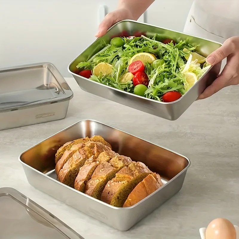 3PCS Stainless Steel Food Storage Containers with Black Transparent Sealed Lids Stackable for  Storage Kitchen Organizer Set
