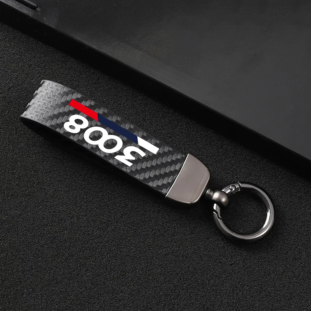 Car Metal Key Ring Carbon Fiber Patter Keyring Car Keychain Simple Personality Auto Accessories For Peugeot 2008 3008 5008 508