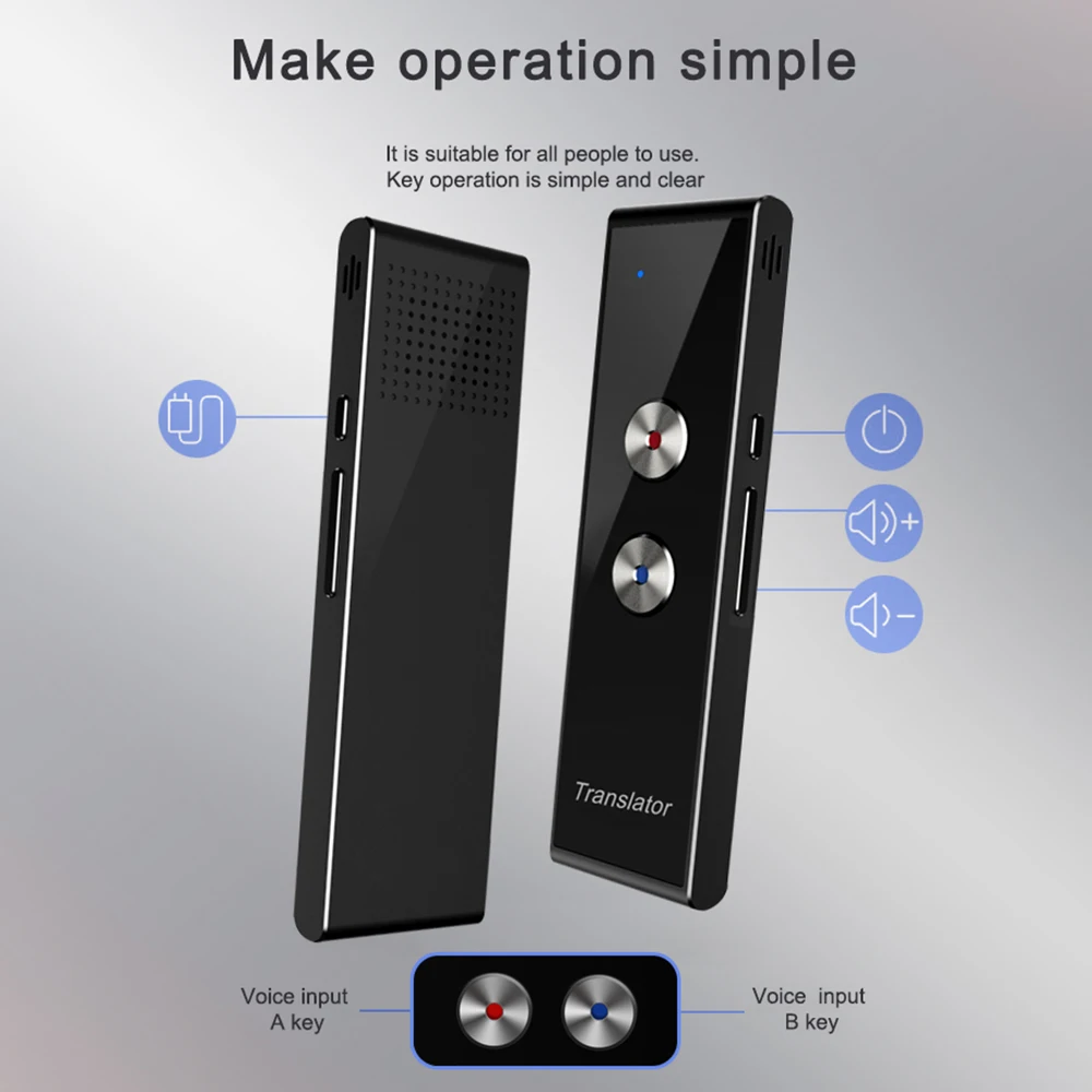T8 مترجمات صوتية ذكية صغيرة محمولة 44 لغة في الوقت الحقيقي مترجم صوتي مترجم ذكي للسفر اللاسلكي