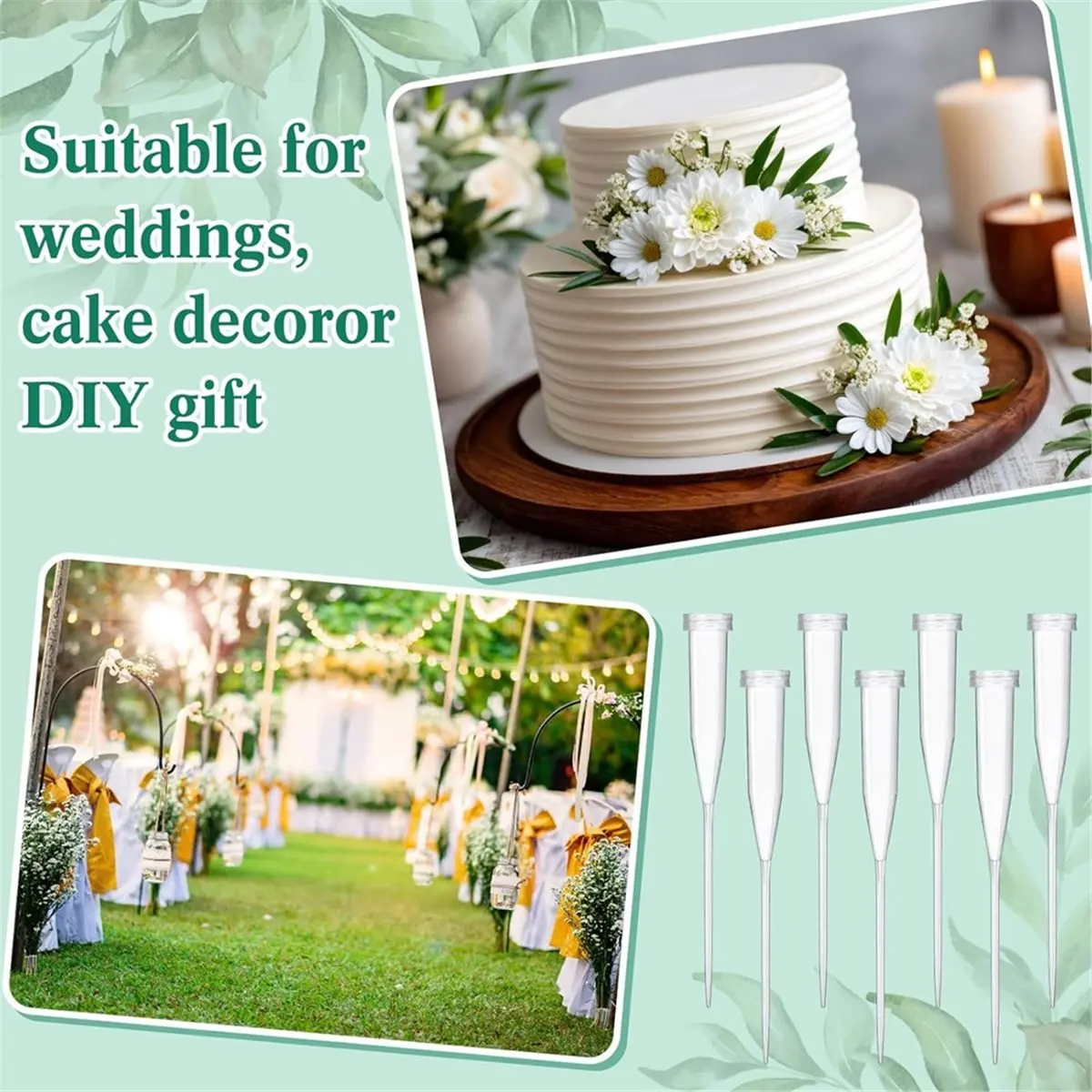 100 Pcs Floral Water Tubes 6 Inch Floral Tubes Plastic Flower Supplies for Flowers with Rubber Cap for Flower Stem