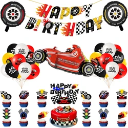 Race Car Party Happy Birthday Banner Foil Car Wheels Balloons Cake Toppers for Boys Kids Formula 1 Racing Party Decors Supplies