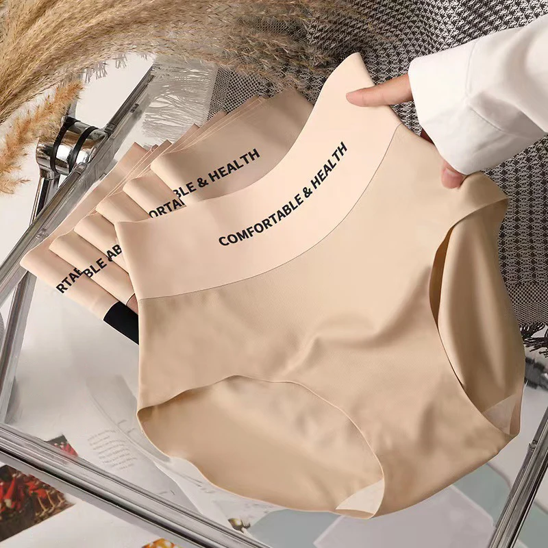 FallSweet 3PCS Seamless Panties for Woman Ice Silk Underwear High Waist Briefs Solid Comfortable Underpants Sexy Female Lingerie