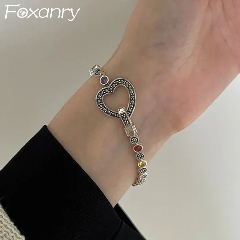 Foxanry Vintage Punk Multicolor Zircone Bracciali Per Le Donne Nuova Moda Design Creativo Geometrico Fatto A Mano Gioielli Per F