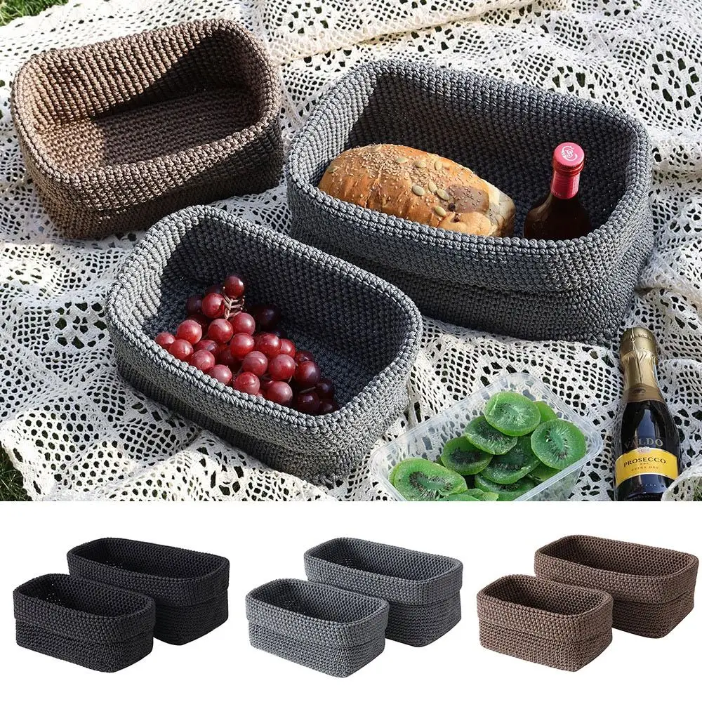 Creative Weaving Storage Basket Nordic Ice Silk Thread Rectangle Desktop Organizer Basket Two Size Multicolor Sundries Bin Gift
