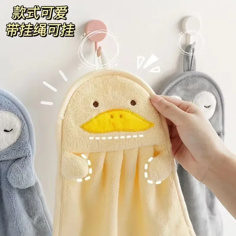 1PC Baby Hand Towel Can Hang Absorbent Towel Cute Penguin Skin-friendly and Soft for Children Towels Coral Velvet Hand Towels