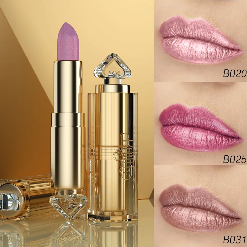 3PCS Long Lasting Finish Lipstick Pearl Shimmer Glitter Pink Shade Lipstick Waterproof Moisturizing Not Fade Lip Magic Lipstick