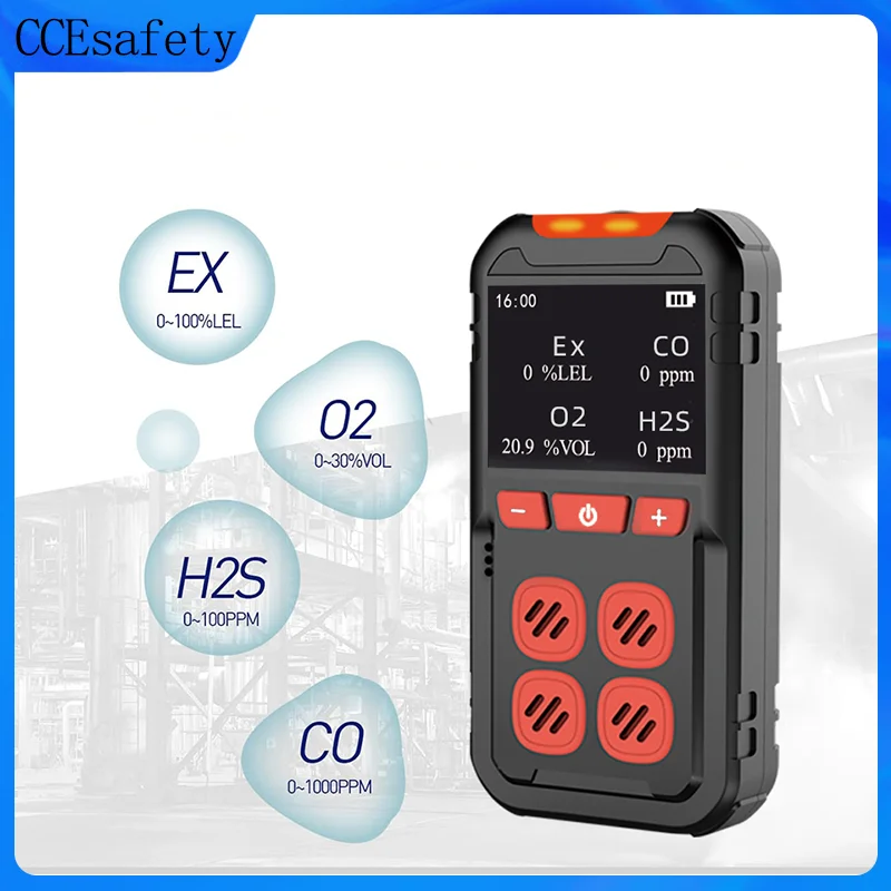 MS02 Gas Detector 4 Gas Monitor(H2S CO LEL O2)Vibration Visual Audible Alarms Long Battery Life Safety Explosion-Proof for Work