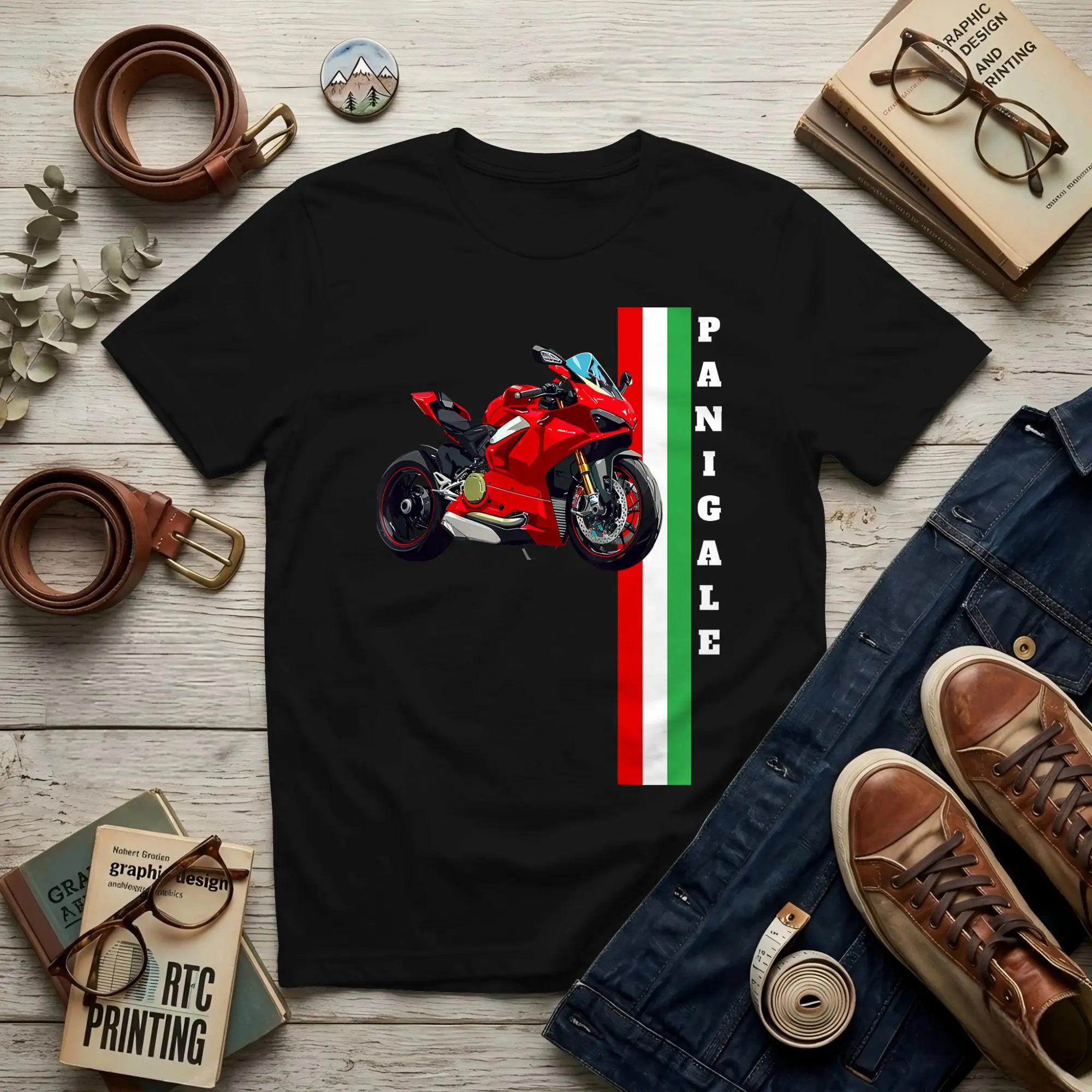 Panigale Motorcycle Men's T Shirt Scooter Cool Tee Shirt Short Sleeve O Neck Pure Cotton Summer Tops T-Shirt