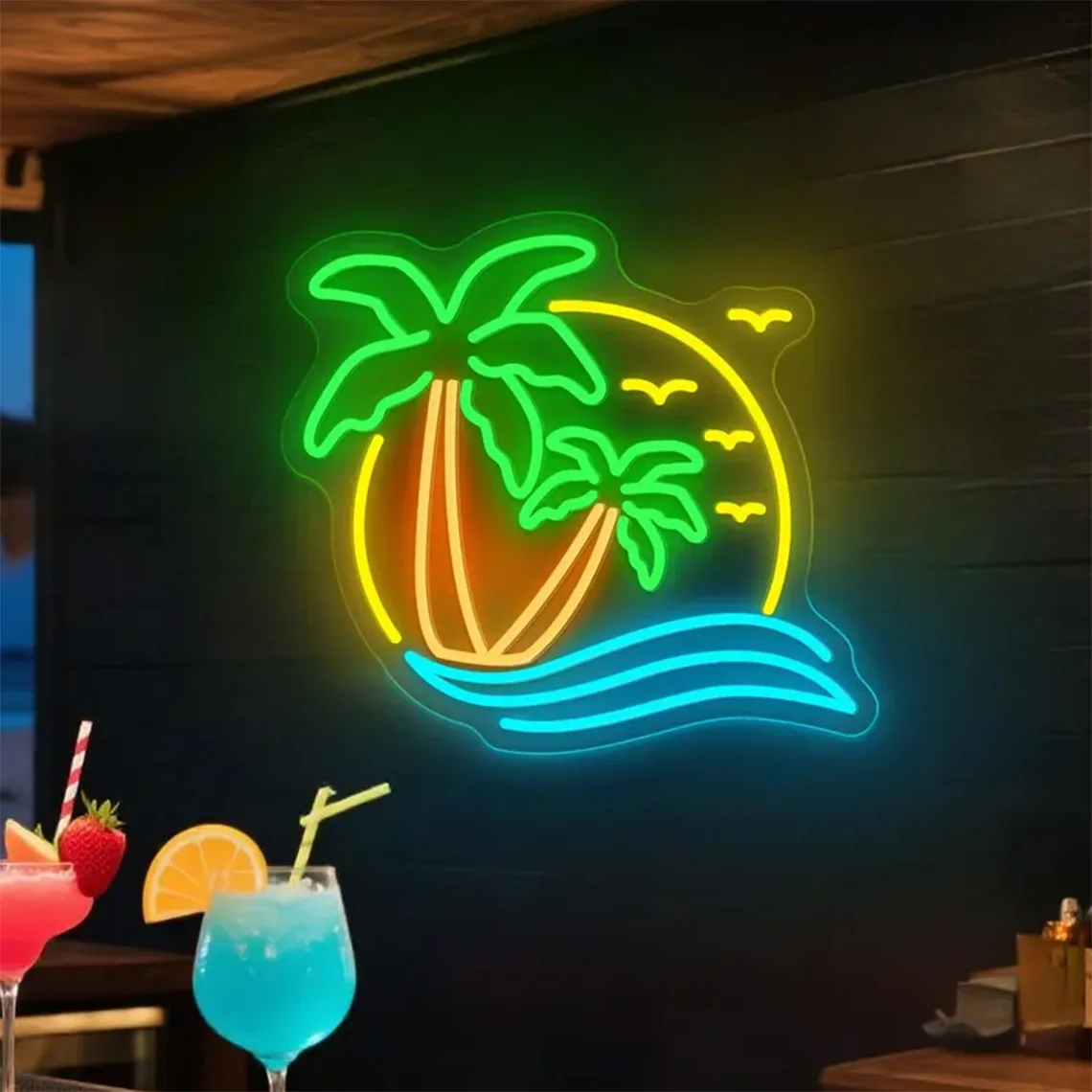 

Palm Trees Beach Neon Sign Summer Beach Bar Neon Home Wall Decor Palm Tree Sunset Sign Tropical Beach Paradise Wall Art