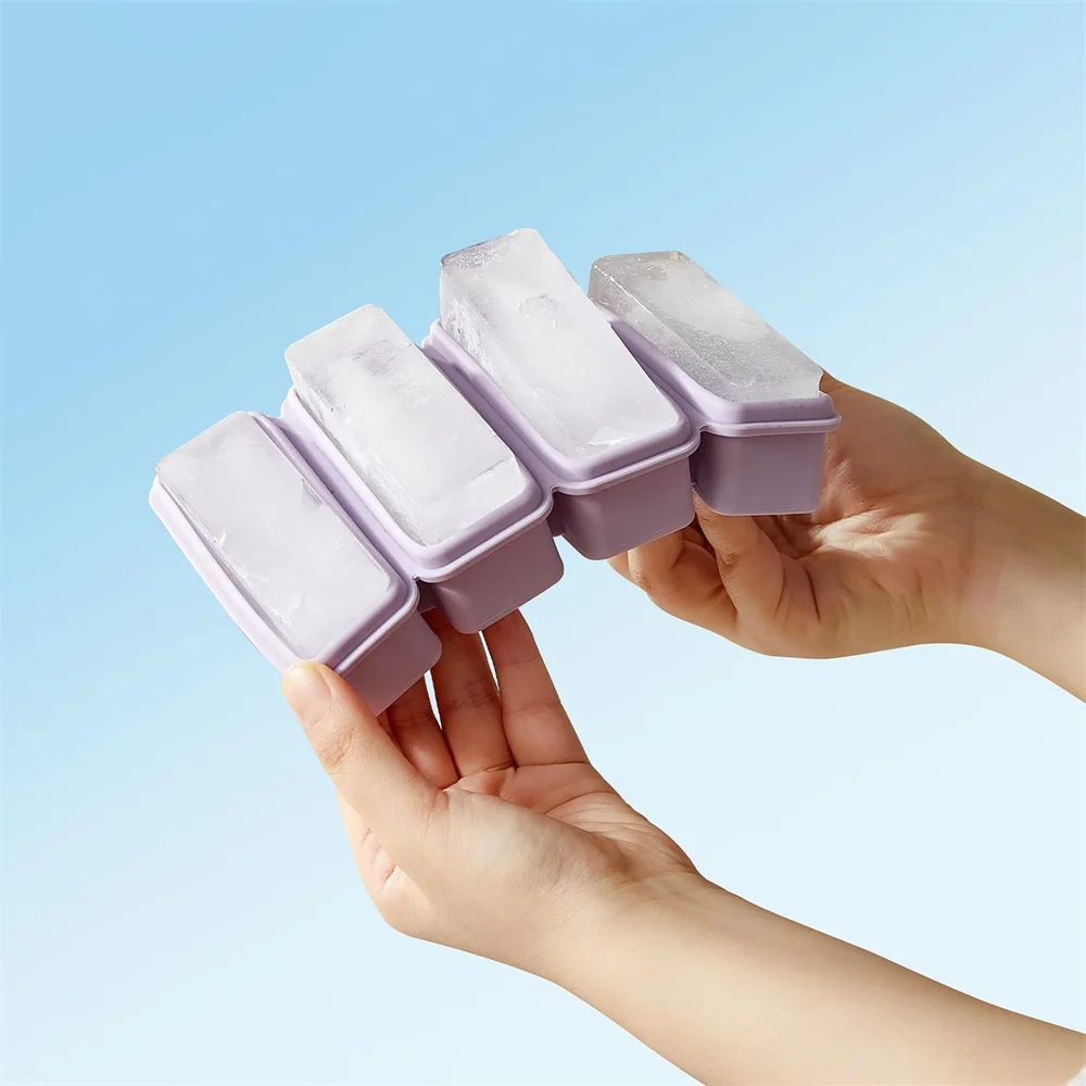 4er-Silikon-Eiswürfelformen mit Deckel, hausgemachte Eisformen, Lebensmittel-Gefrierbehälter für Suppen und Saucen – Detail 5