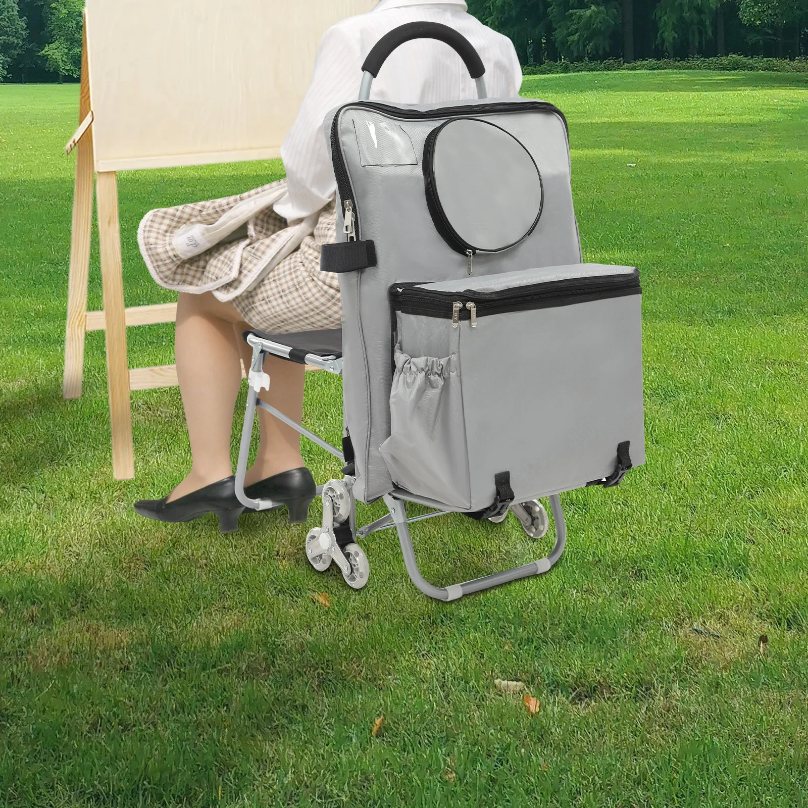 Art Cart Folding Wheeled Portable Rolling Chair Outdoors Multifunctional Sketch Easel Trolley Drawing Storage Bag