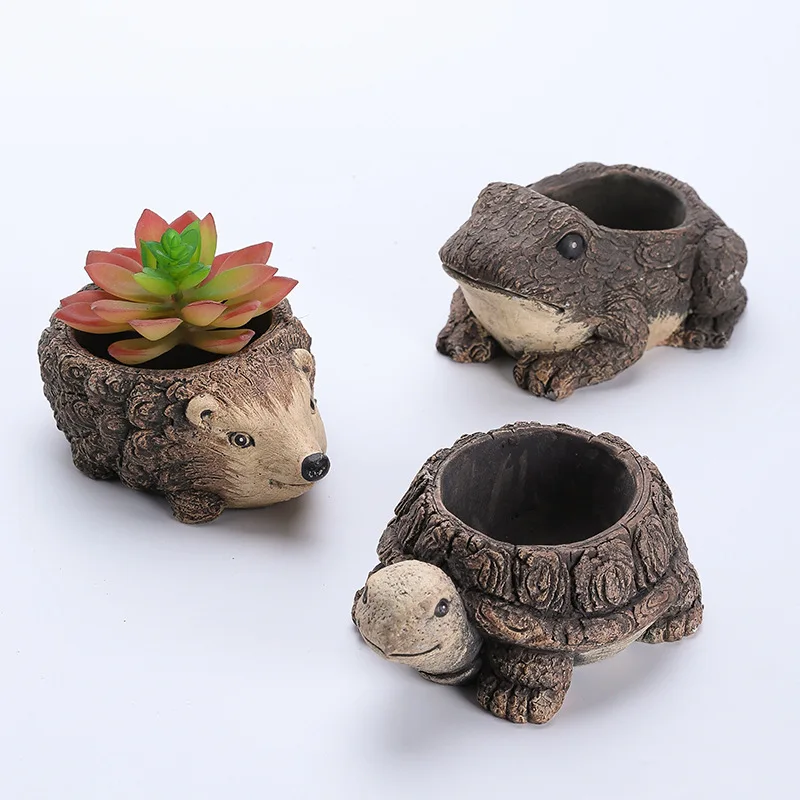 Turtle Planter Pot Collectible Artwork Flower Pot for Cabinet Backyard GiftResin Succulent Pots Holder Creative Decorative