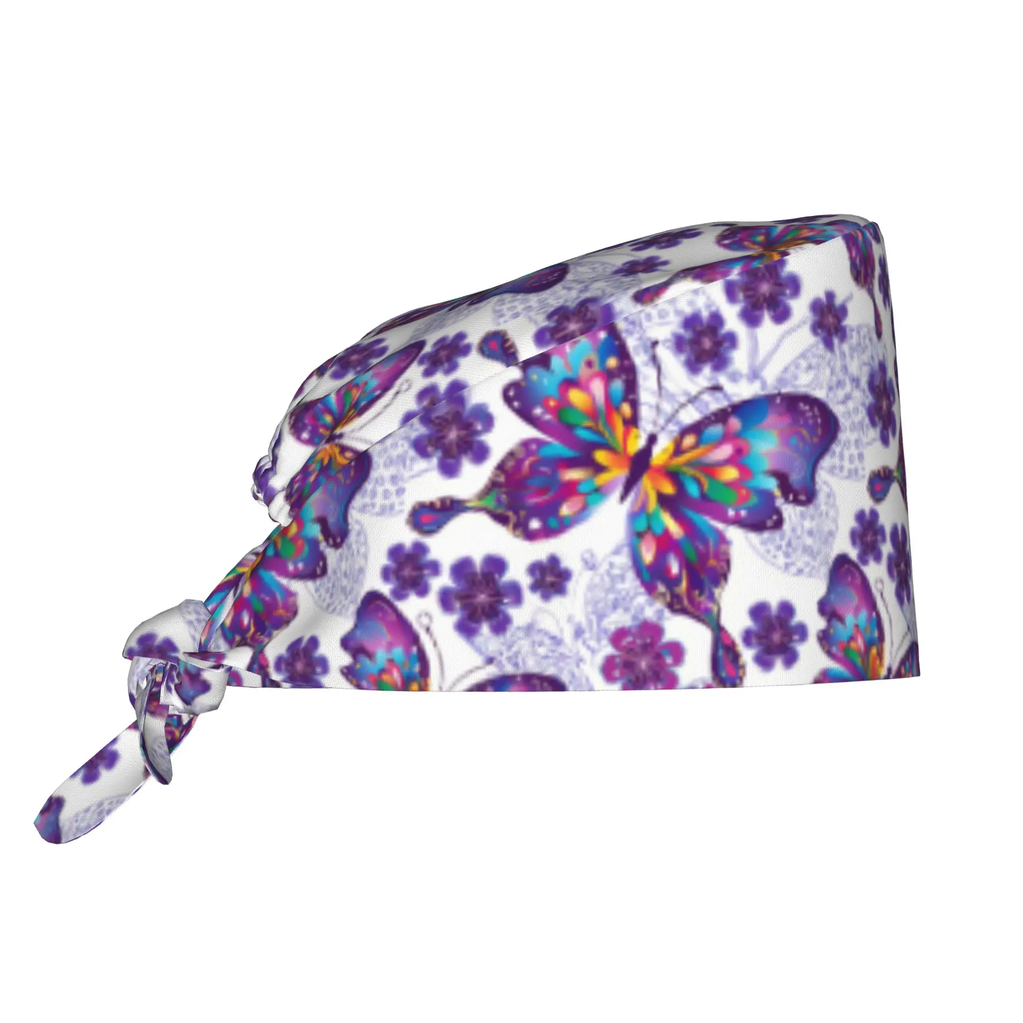Funny Colourful Butterfly Printed  Cleaning Working Cap Comfortable Unisex  Scrub Cap Surgicals Hat Nurse Scrubs Hat Nurse