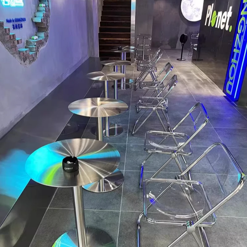 Mesa de Comedor Redonda Pequeña de Acero Inoxidable, Mesa de Comedor para Cafetería, Muebles para el Hogar, Mesa de Comedor de Estilo Industrial
