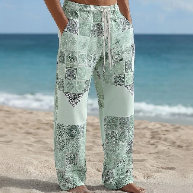 2026 Summer Fashion New Retro Bohemian Beach Resort 3D Printed Sports And Leisure Straight Leg Pants Street Men's Loose Pants