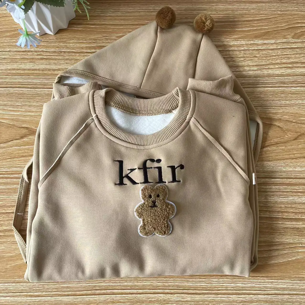 

Personalized Autumn And Winter Plush Baby Clothes With Hats, Customized Name For Baby Clothes Aged 0-2 Little Bear Ears Jumpsuit