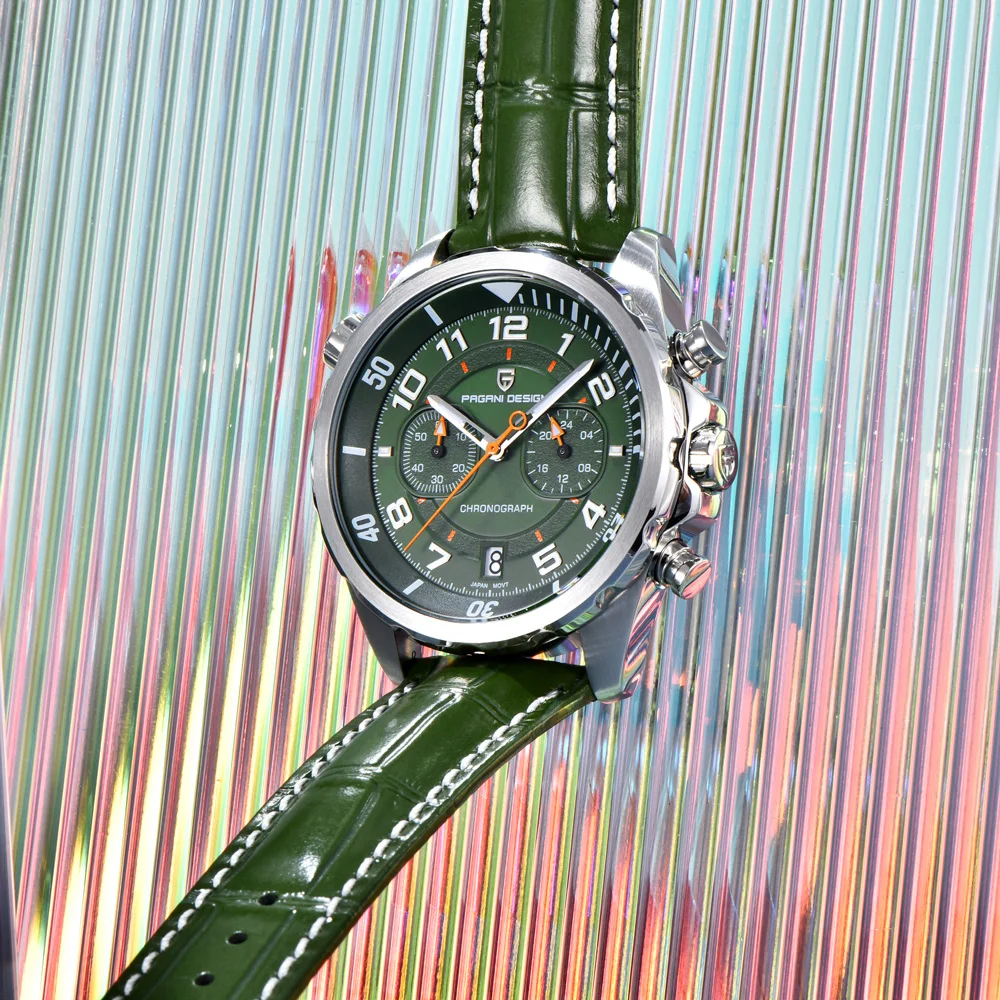 PAGANI DESIGN Watches 2025 New Luxury Sapphire Crystal Quartz Leather Watch For Men Luminous Bezel Sports Waterproof Chronograph