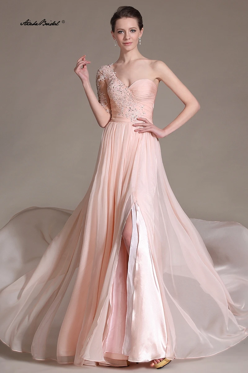 

Женские вечерние платья Вечерние платья на одно плечо с коротким рукавом и высоким разрезом, аппликация из бисера, платье для выпускного вечера 2026