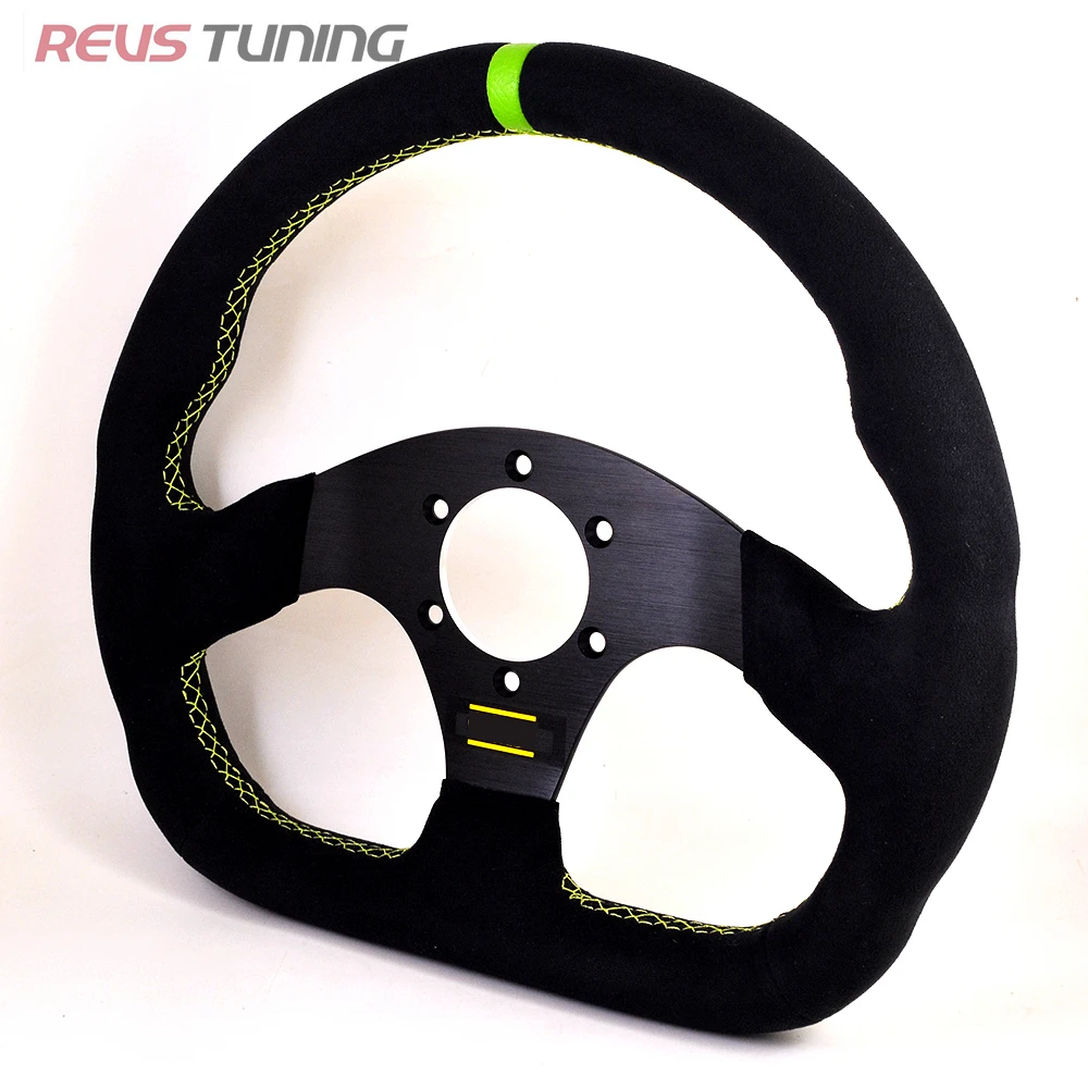 جودة عالية شقة D شكل الكانتارا الأخضر غرزة سيارة سباق سباق الرياضة المقود لعبة كمبيوتر القيادة محاكاة المقود #1