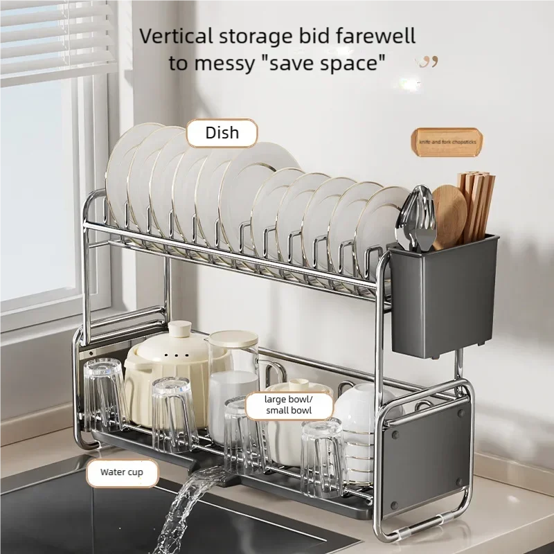 Kitchen Dish Drying Rack Narrow Sink Side Countertop Dish Rack with Drainboard Rustproof Dish Drainer Organizer Shelf