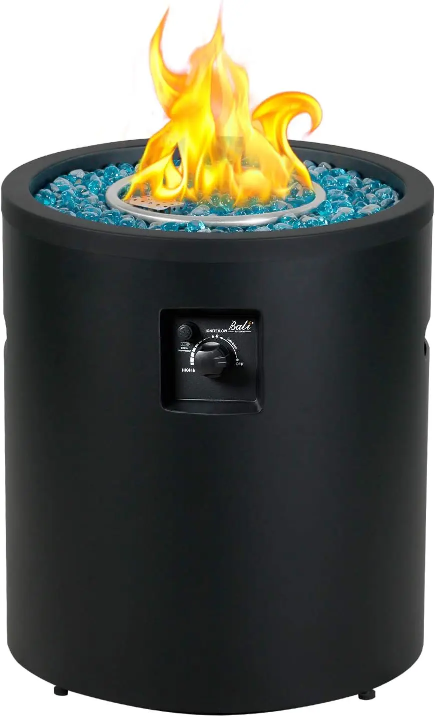 BALI OUTDOORS Gas Fire Pit Propane Fire Column, 23 Inch Cylinder , 50,000BTU Round pits, Patio Place W/ 22lb backyard