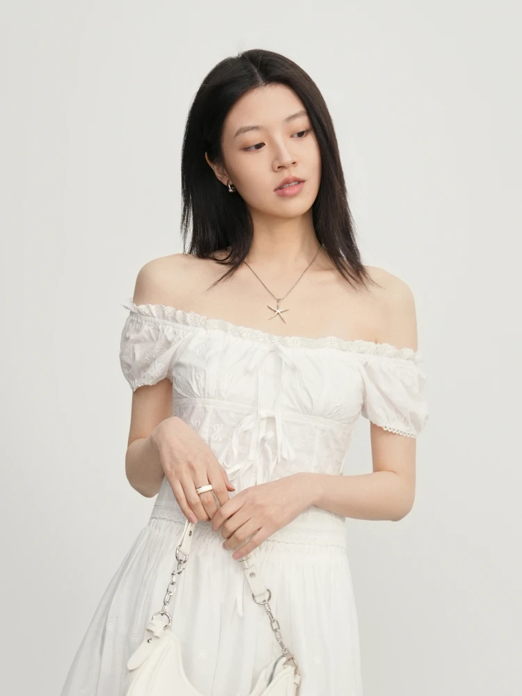 

Корейская летняя классическая футболка оверсайз для женщин, модный дизайн, с открытыми плечами, трендовая, из хлопка, с эффектом пышности