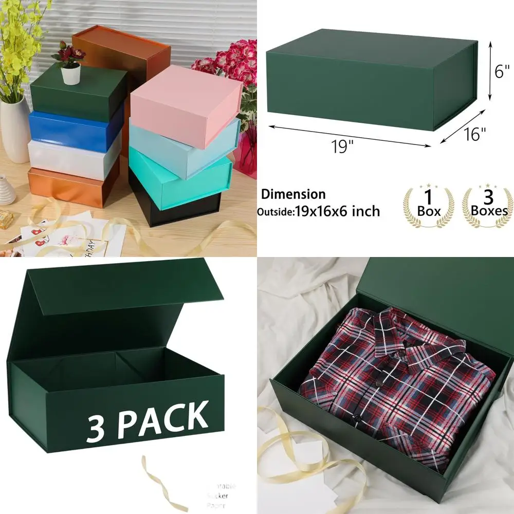 

Набор подарочных коробок с магнитной застежкой, 19x16x6, лента и наклейки в комплекте, разноцветные, упаковка из 3 штук