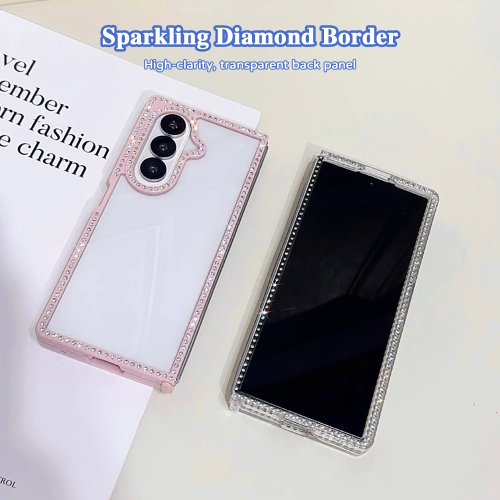 Candy‑Color Rhinestone Decor Split‑Shell Hard Phone Case for Samsung Galaxy Z Flip 7 6 5 4 3 Fold 7 6 5 4 3 Fashion Cases Cover