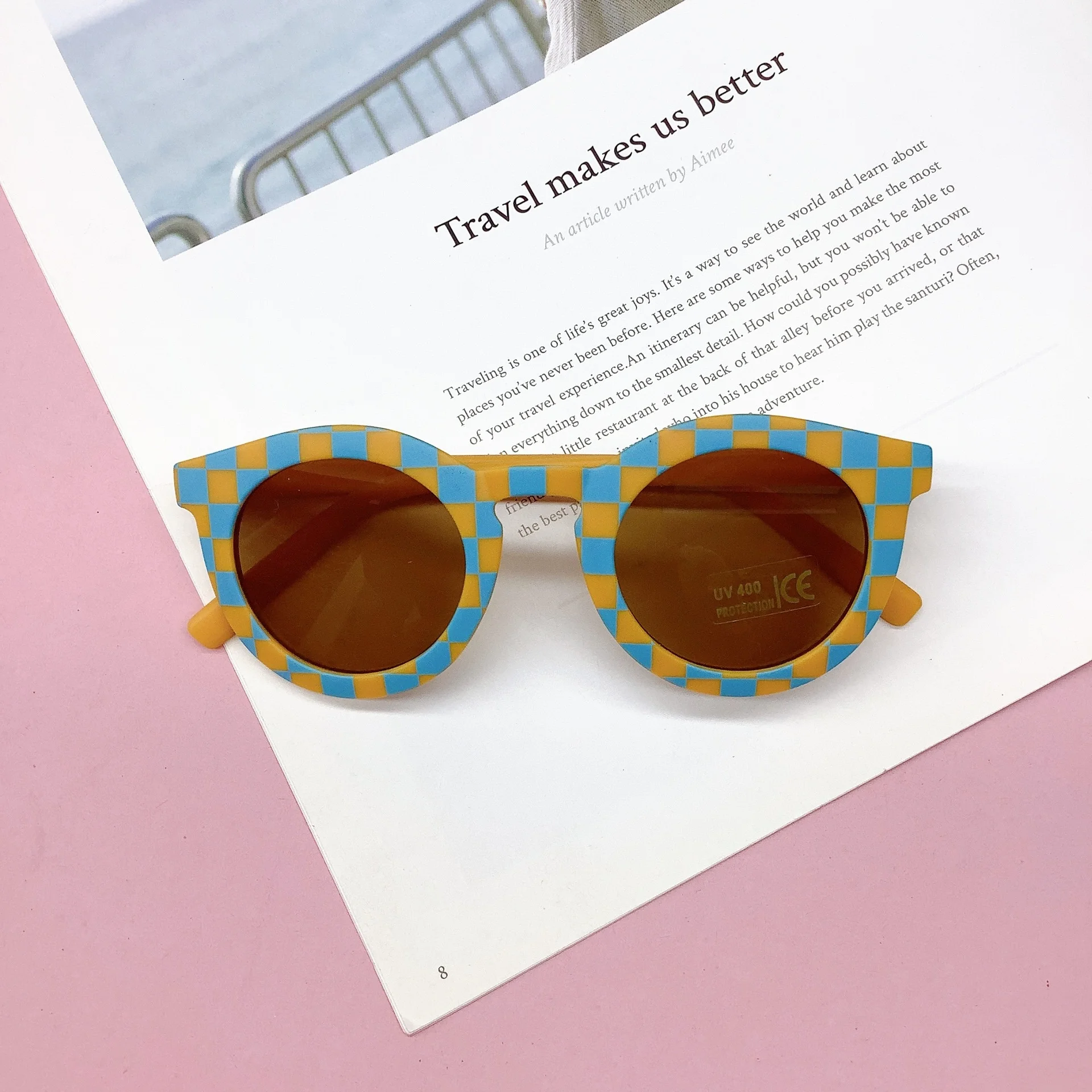Individualized children's sunglasses fashion boys and girls checkerboard sunglasses baby anti-UV glasses tide image 5