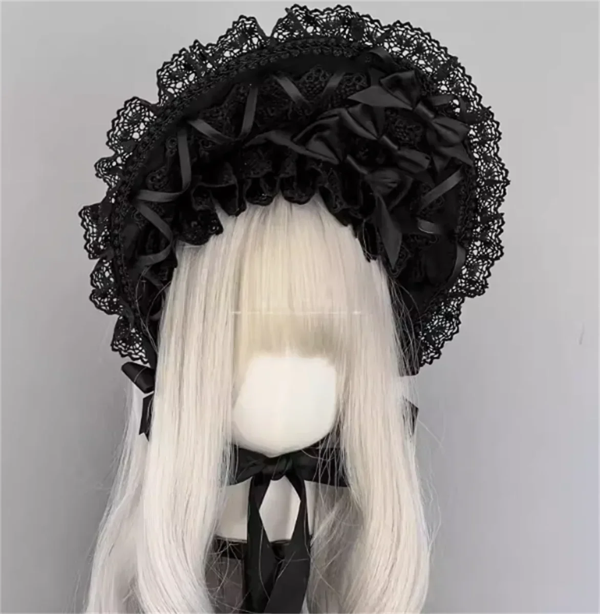 Original Handmade Lolita Black Lace Bonnet Dark Gothic Style BNT Can Change Color