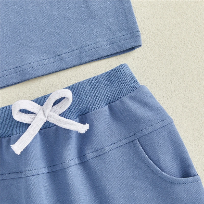 

2Pcs Toddler Baby Summer Outfits Short Sleeve Crew Neck Letters Print Tops and Elastic Waist Shorts Set