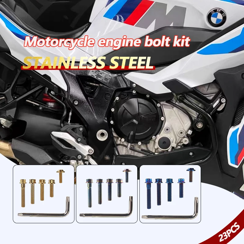 

M6 Universal Motorcycle Engine Bolts, for BMW S1000XR 2020-2024 Crankcase Bolts Stainless Steel Screws Flange Fasteners 23PCS