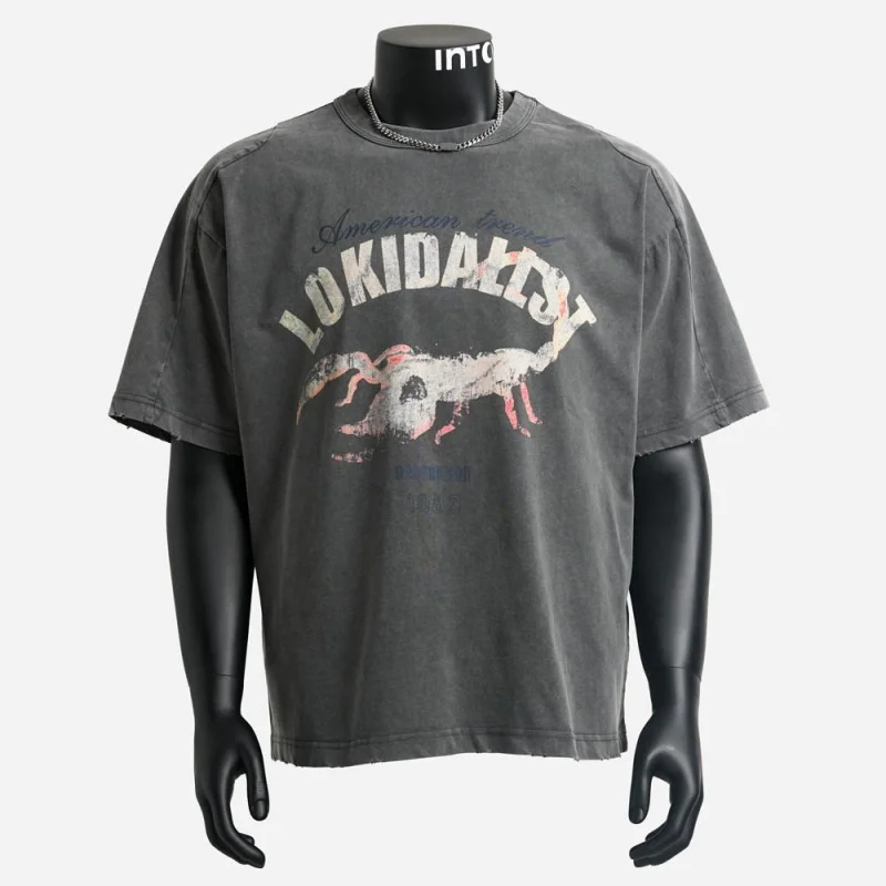 Men's Summer Versatile Daily Short Sleeve Retro Style Washed Distressed Graphic Print Soft Loose Street Style T-Shirt For Men