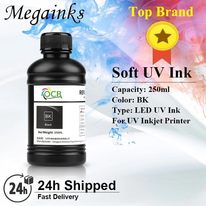 250ML*5 LED UV Ink for Epson 1390 1400 1410 DX4 DX5 DX6 DX7 Printhead for Roland Mimaki for Flatbed Inkjet Printer Soft UV Ink