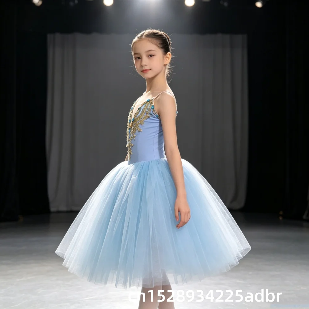 Ballet Tutu Dress Girls Gymnastics Leotard White Long Ballet Dresses Girls Princess Ballerina Dance Costume Birthday Party Dress