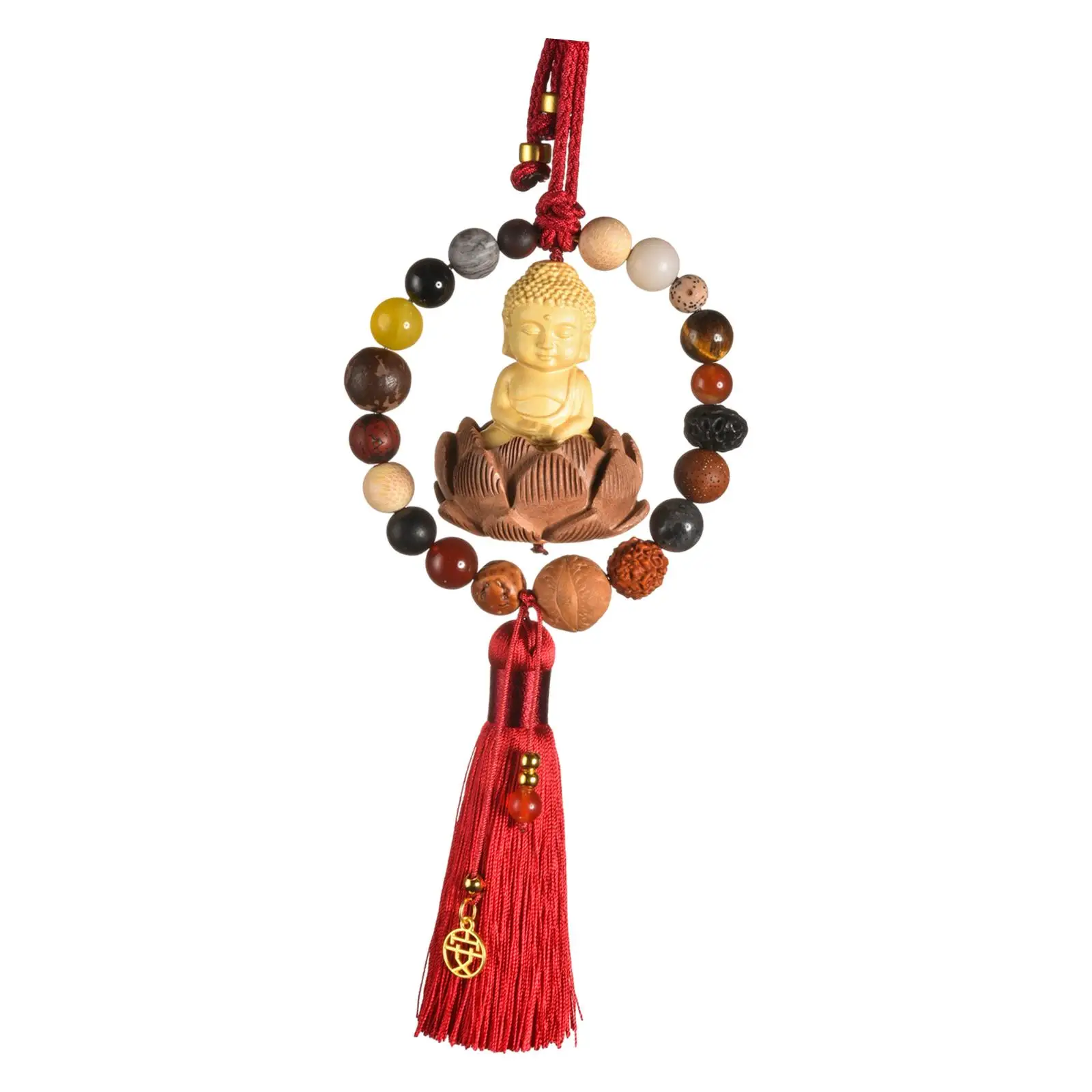 Exquisite Wood Buddha Rearview Mirror Hanging Pendant Feng Shui Blessing Dangling Ornament for Car Accessories
