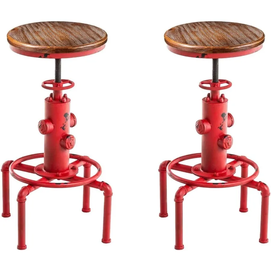 

Aged Antique Vintage Industrial Barstool Solid Wood Water Pipe Fire Hydrant Design Cafe Coffee Industrial Bar Stool Set of 2 An