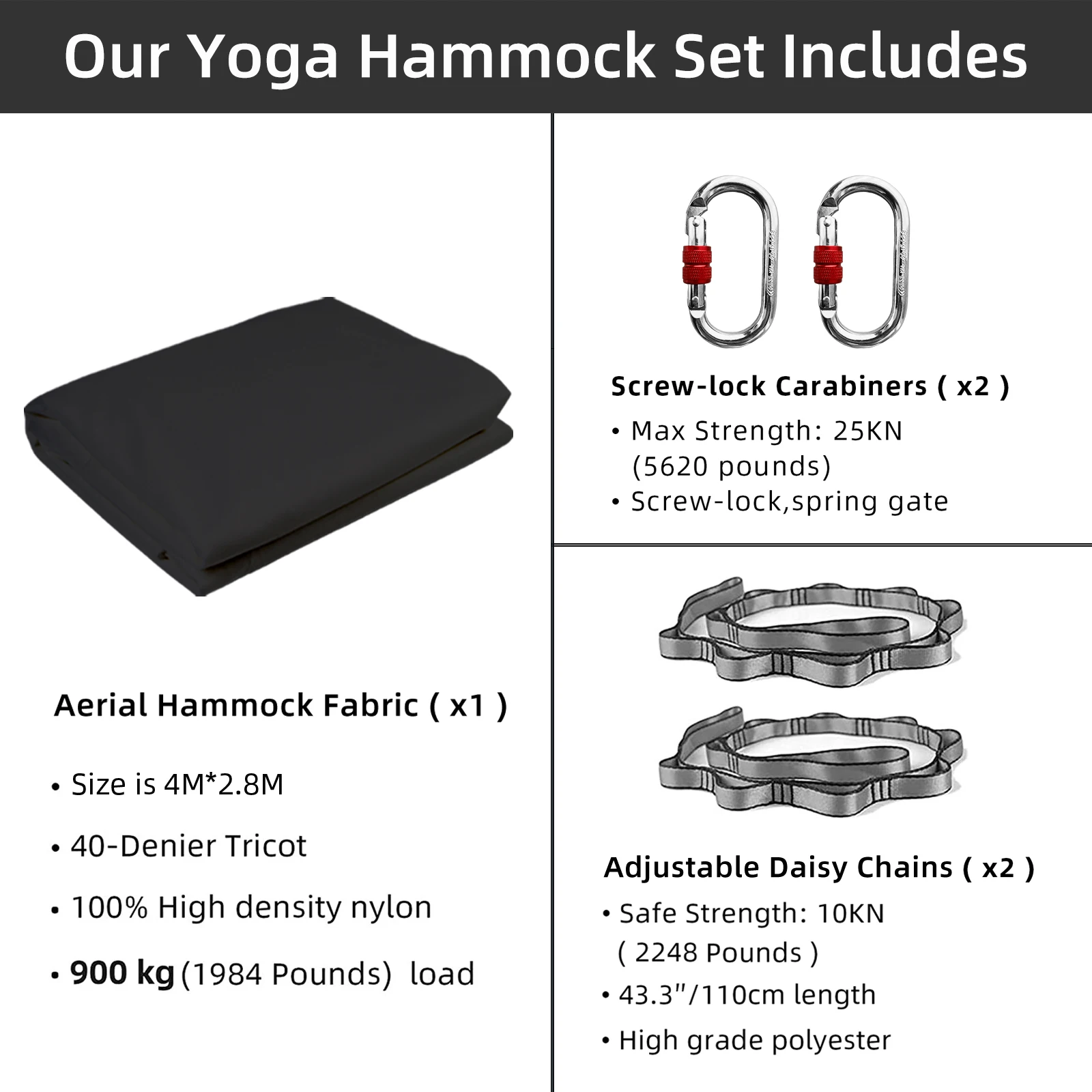 5*2.8 Meters Yoga Hammock Rigging Kit Aerial Fabric Acrobatics Hardware Certificated for Aerial Yoga Studio