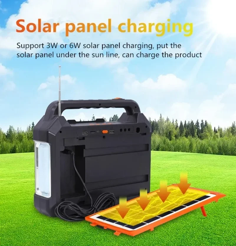 Portable Rechargeable Outdoor Solar Lighting Power Generation System Solar Panel Speaker Outdoor Power Supply with 3pcs Bulbs