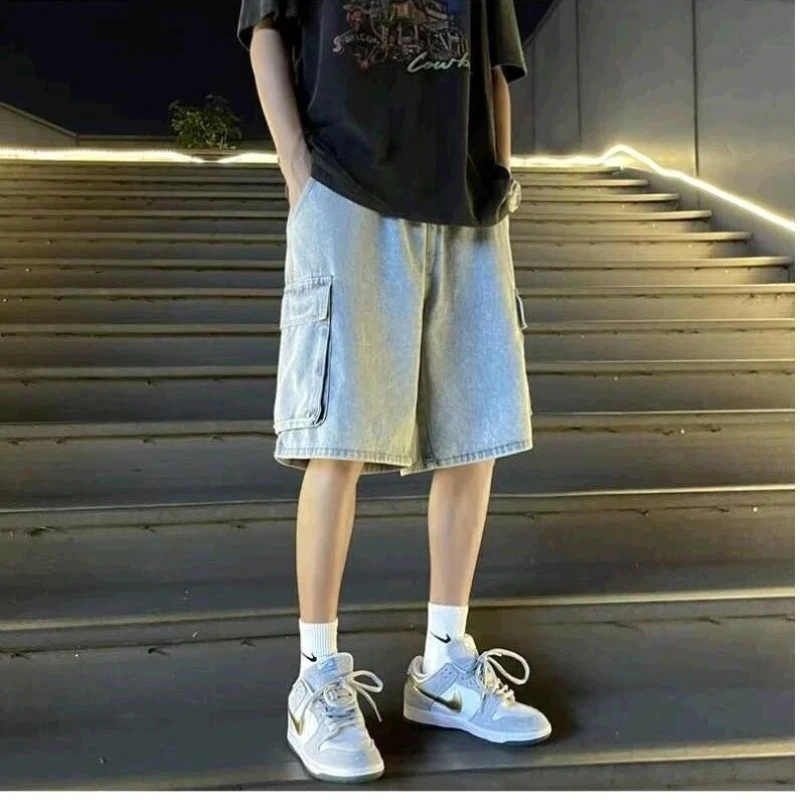 

Рабочие джинсовые мужские летние тонкие повседневные шорты в стиле ретро с широкими штанинами