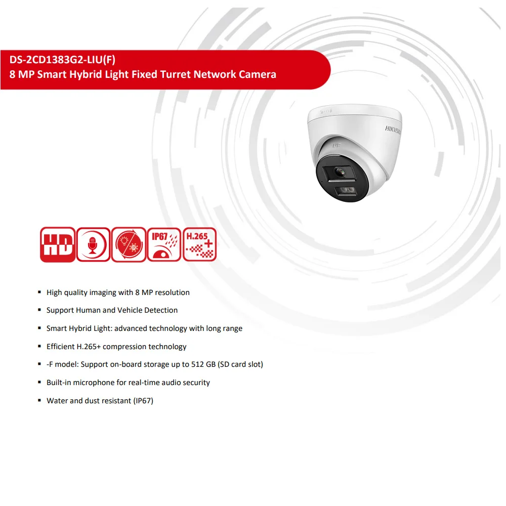 Hikvision 8MP IP Camera DS-2CD1383G2-LIUF Built-in Mic Dual-Light 4K Smart Hybrid Light With SD Card Slot Turret Network Camera