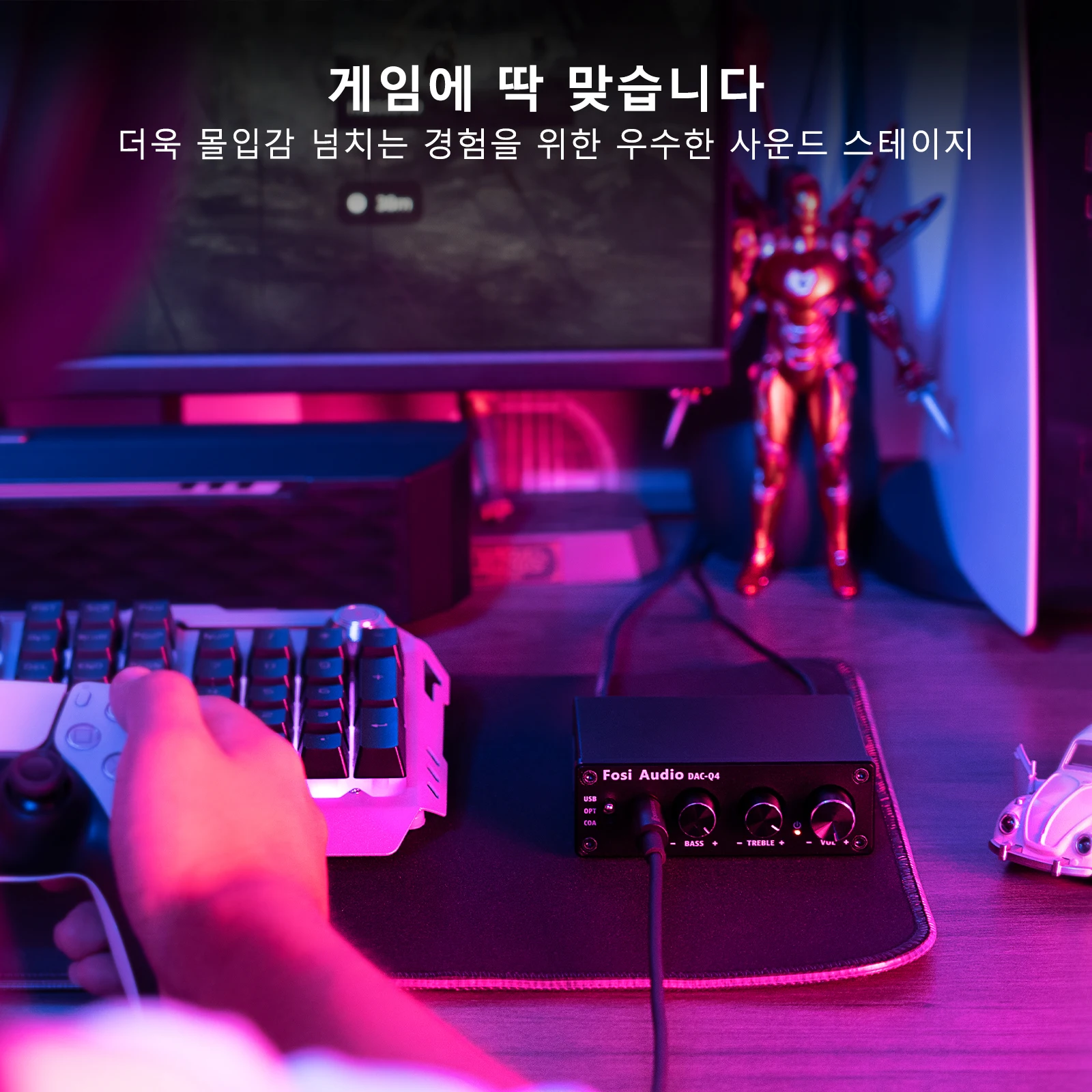 포시 오디오 Q4 미니 스테레오 USB 게이밍 DAC & 헤드폰 앰프 오디오 컨버터 어댑터... - 4