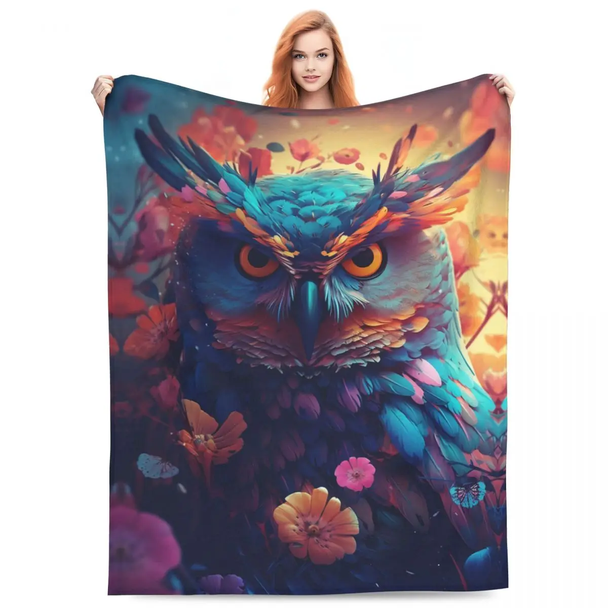 Owl Bird Flannel Blanket flowers Super Soft Throw Blanket for Couch Chair Sofa Bed Travel Office Bedspread Sofa Bed Cover