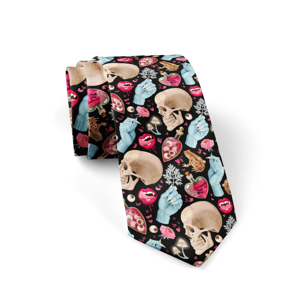 ربطة عنق مطبوعة على شكل جمجمة للجنسين، ربطة عنق جمجمة فاخرة للرجال، ربطة عنق بعرض 8 سم، إكسسوارات حفلات الزفاف، هدايا العيد