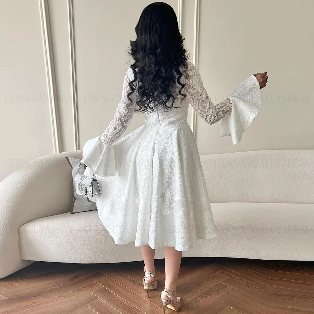 Lace Ivory Formal Occasion Dresses 2024 V-neck Long Luxury Ball Gowns Long Sleeves A-line Evening Party Gown فساتين الحفلات