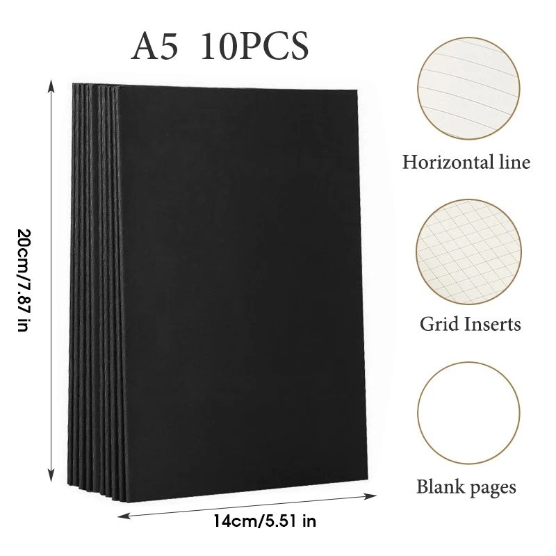 Variant: 10pcs A5 Black cover