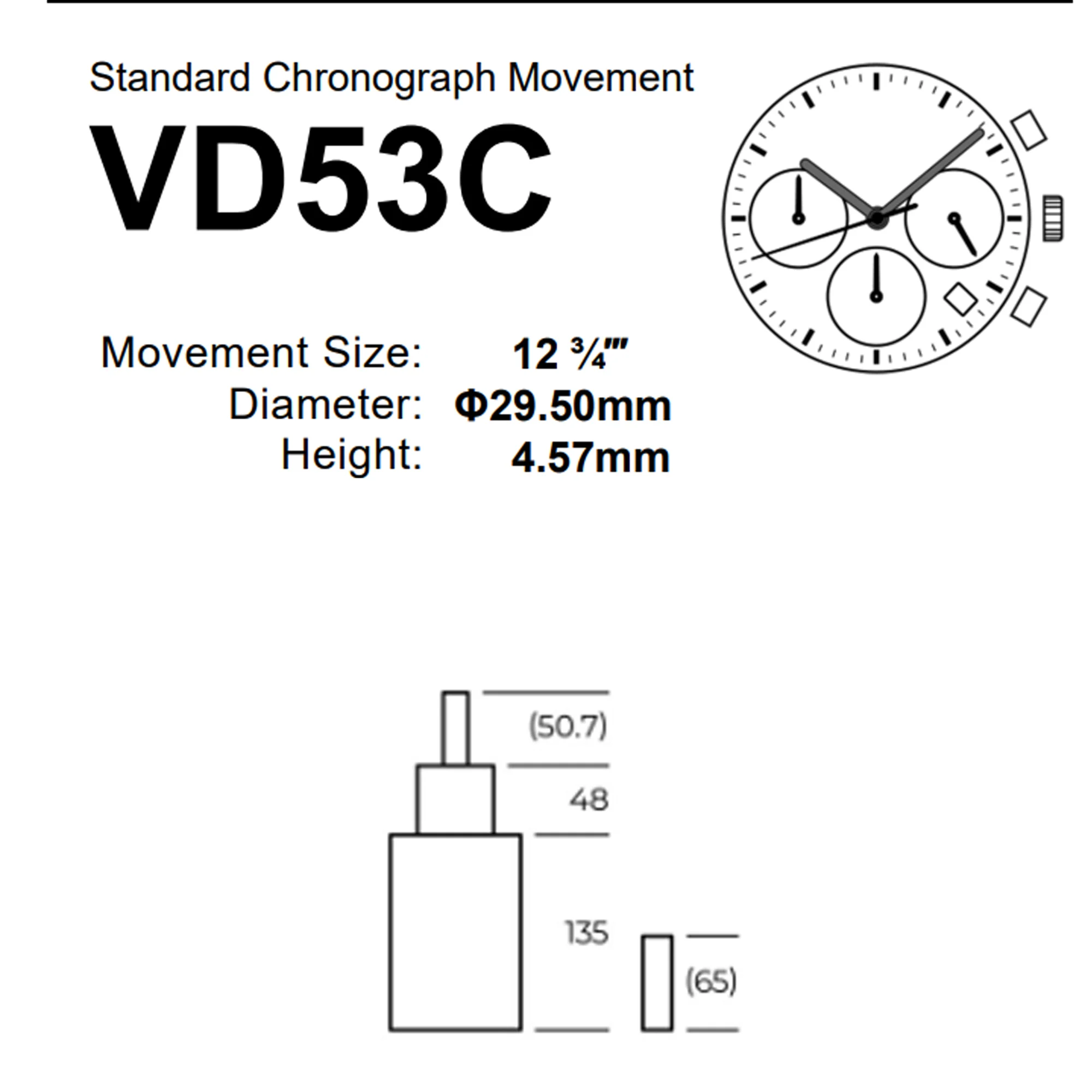 Механизм vd53, модель TMI VD53C-6(3.6.9), японский кварцевый механизм, одна дата календаря на 6, шесть пин3/6/9 бит, маленький секундный механизм vd53c